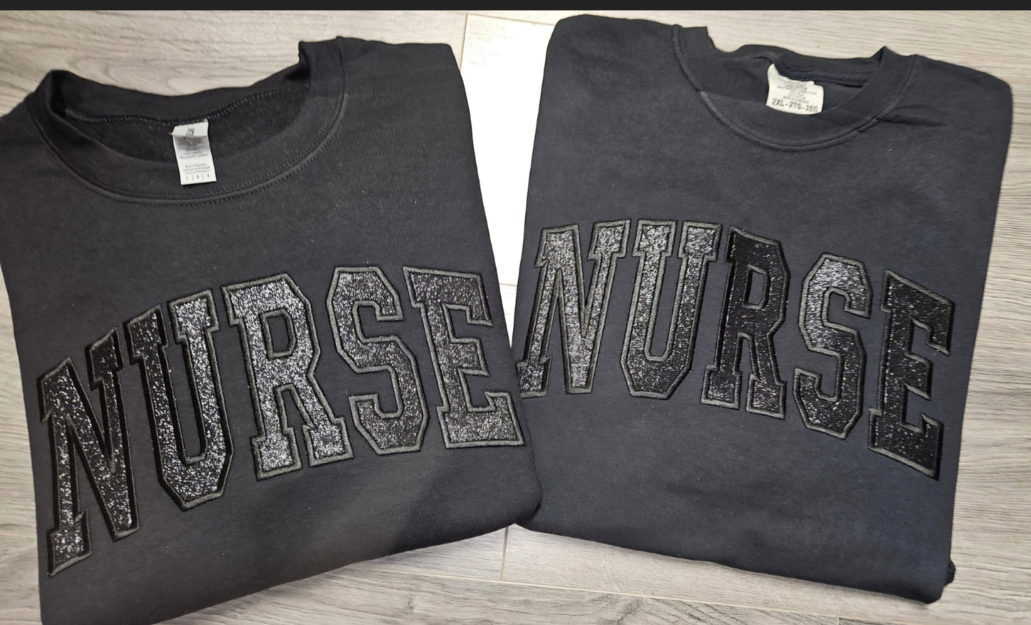 Nurse with Name/Stethoscope on Sleeve Glitter Applique Embroidered Sweatshirt