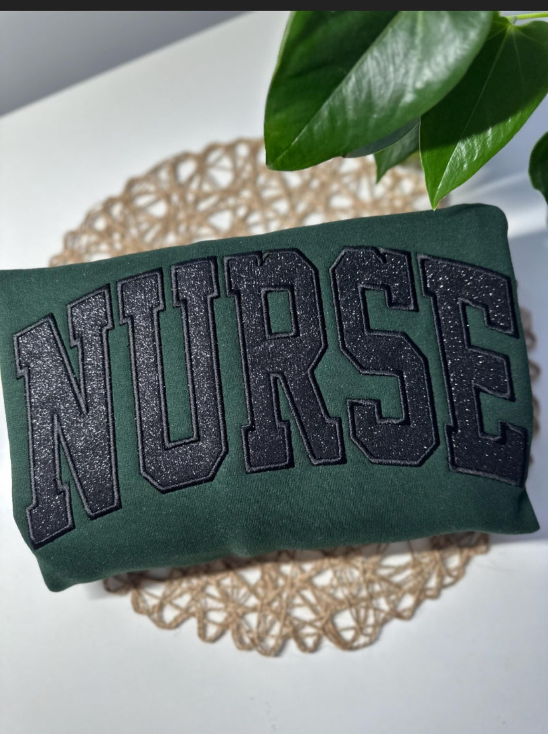 Nurse with Name/Stethoscope on Sleeve Glitter Applique Embroidered Sweatshirt