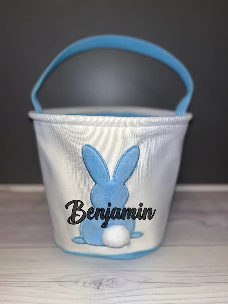 Easter Basket, Bunny Tail, Plush Large Basket, Personalized Bucket