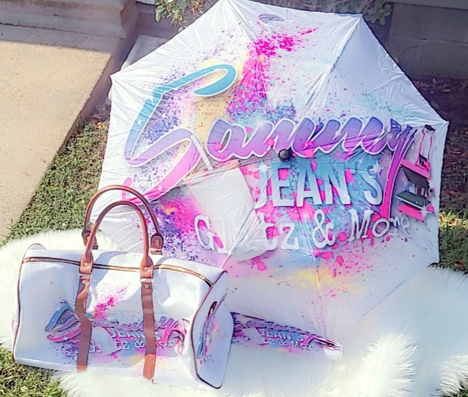 Personalized large tote bag w matching Umbrella