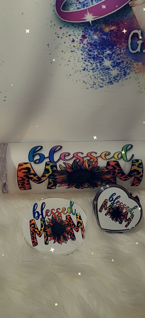 Blesses Mom Glass Tumbler, Mirror and Coaster