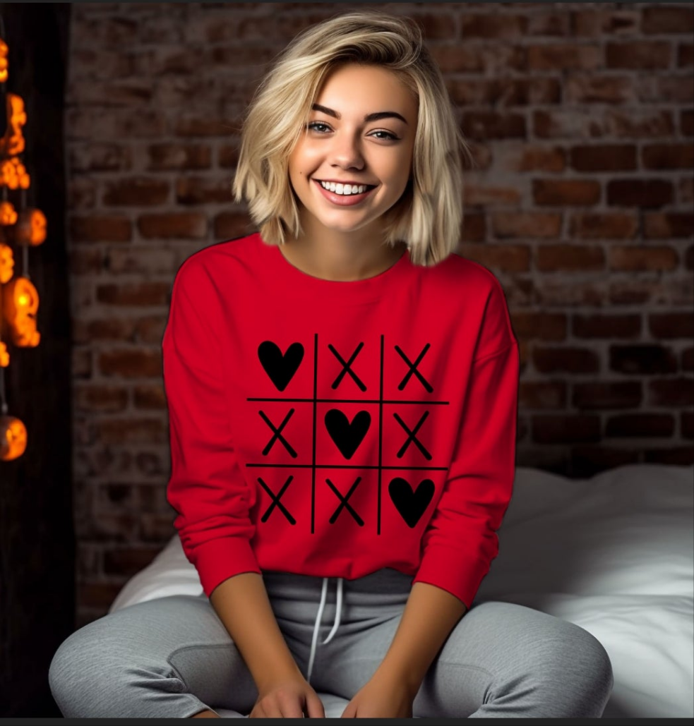Valentine's Day shirt Tic tac toe Valentine heart Crewneck