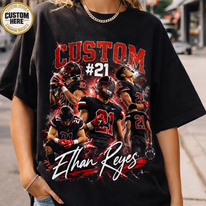 Custom Player Photo Shirt, Personalized Name and Number TShirt, Football Mom Dad Tee, Team Spirit Gift, Birthday Gift