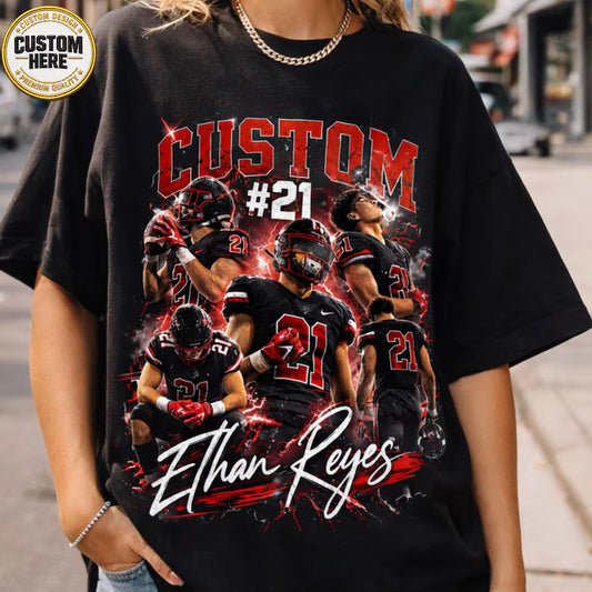Custom Player Photo Shirt, Personalized Name and Number TShirt, Football Mom Dad Tee, Team Spirit Gift, Birthday Gift
