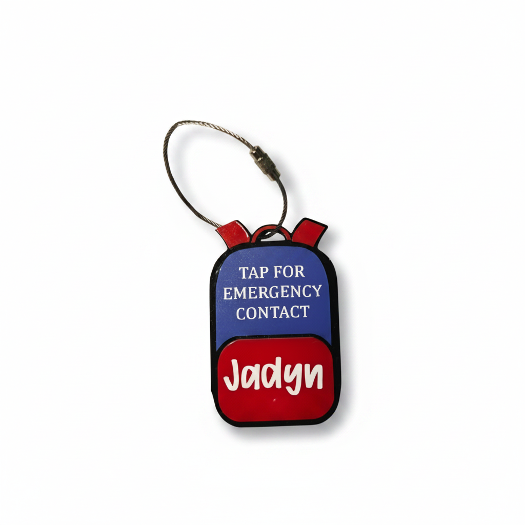 Emergency contact backpack tag, NFC tag, Tap bag tag, special needs, scan tag, safety, school name tag, NFC backpack tag, Kids Luggage Tag