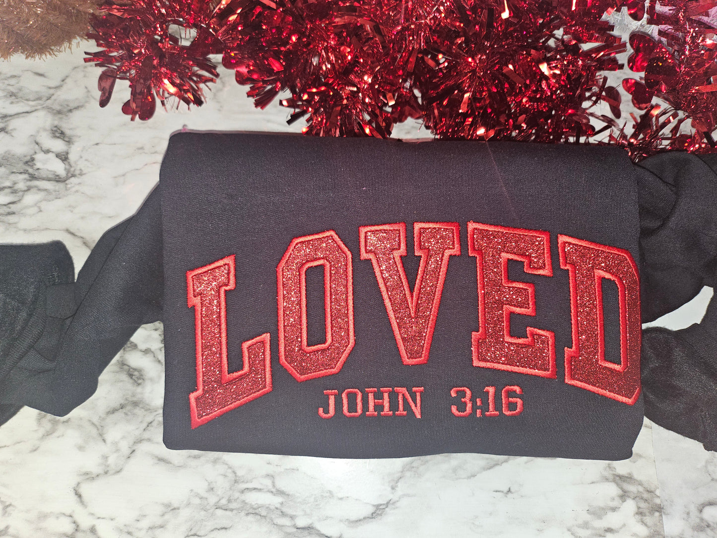 Glitter LOVED John 3:16 embroidery